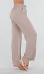Beige Wide Leg Broek met Elastische Taille en Strikkoord