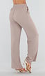 Beige Wide Leg Broek met Elastische Taille en Strikkoord