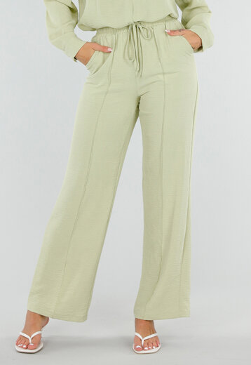 NEW120826 Pistache Wide Leg Broek met Strikkoord
