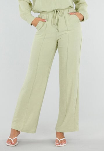 NEW220726 Pistache Wide Leg Broek met Strikkoord