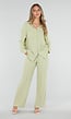 Pistache Wide Leg Broek met Elastische Taille en Strikkoord