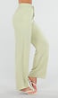 Pistache Wide Leg Broek met Elastische Taille en Strikkoord