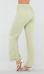 Pistache Wide Leg Broek met Elastische Taille en Strikkoord