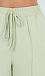 Pistache Wide Leg Broek met Elastische Taille en Strikkoord