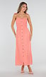 Zalmroze Maxi Jurk met Smock Bodice, Strikbandjes en Knoopsluiting