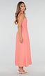 Zalmroze Maxi Jurk met Smock Bodice, Strikbandjes en Knoopsluiting