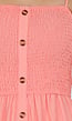 Zalmroze Maxi Jurk met Smock Bodice, Strikbandjes en Knoopsluiting