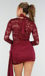 Bordeaux Kant Jurk met Lange Mouwen en Gedrapeerd Detail