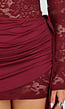 Bordeaux Kant Jurk met Lange Mouwen en Gedrapeerd Detail