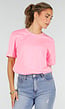 Roze Basic T-Shirt met Ronde Hals en Korte Mouwen