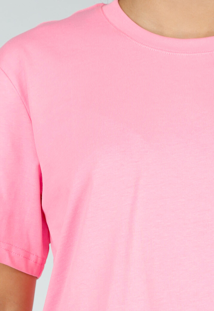 Roze Basic T-Shirt met Ronde Hals en Korte Mouwen