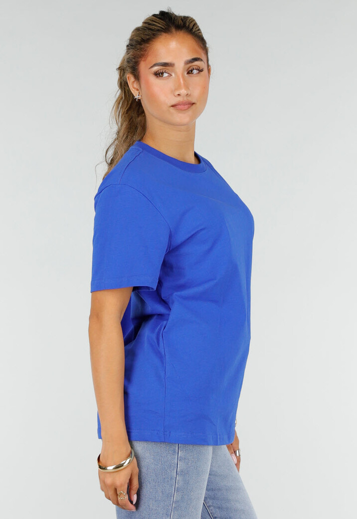 Blauw Basic T-Shirt met Ronde Hals en Korte Mouwen