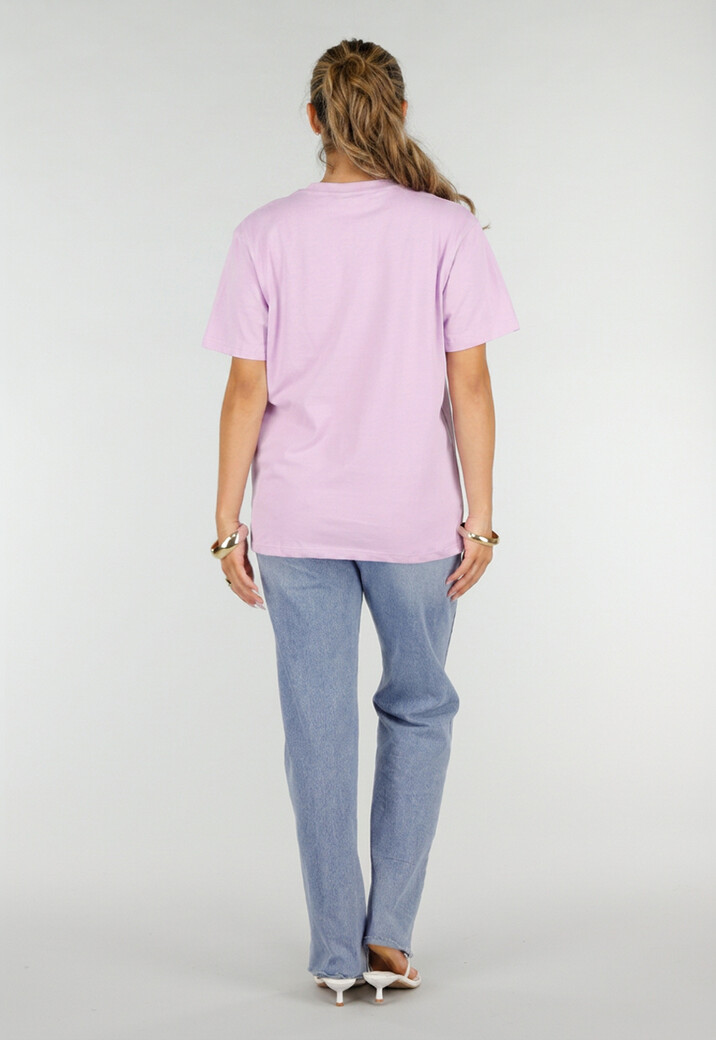 Lila Basic T-Shirt met Ronde Hals en Korte Mouwen
