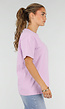 Lila Basic T-Shirt met Ronde Hals en Korte Mouwen