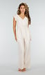 Beige Jumpsuit met V-Hals, Strik op Rug en Volantmouwen