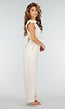 Beige Jumpsuit met V-Hals, Strik op Rug en Volantmouwen