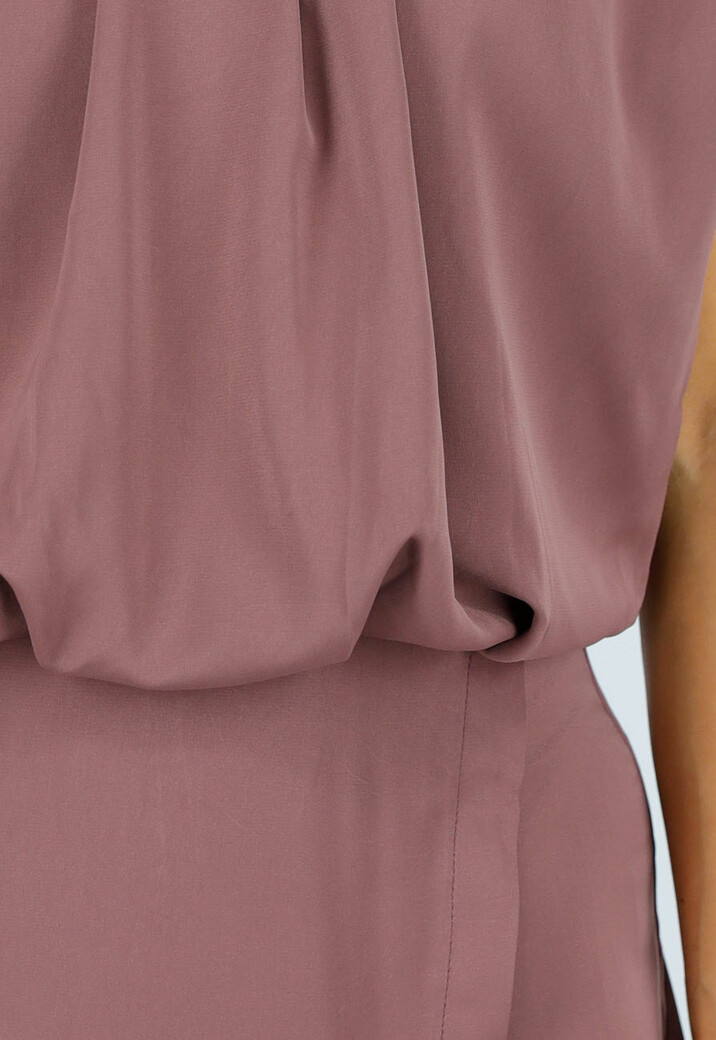 Taupe Mouwloze Playsuit met Overslagrok en Schoudervulling
