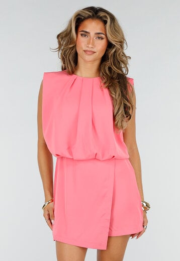 NEW220726 Roze Mouwloze Playsuit met Overslagrok