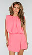 Roze Mouwloze Playsuit met Overslagrok en Schoudervulling