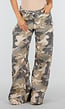 Beige Camouflage Wide Leg Broek met Lage Taille