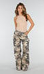 Beige Camouflage Wide Leg Broek met Lage Taille