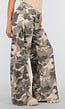 Beige Camouflage Wide Leg Broek met Lage Taille