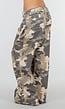 Beige Camouflage Wide Leg Broek met Lage Taille