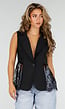 Zwart Mouwloos Gilet met Kanten Details