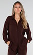 Bruine Oversized Blouse met Lange Mouwen en Knoopsluiting