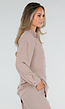 Beige Blouse met Kraag, Knoopsluiting en Lange Mouwen