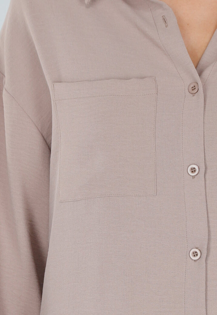 Beige Blouse met Kraag, Knoopsluiting en Lange Mouwen