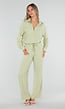 Pistache Blouse met Kraag, Knoopsluiting en Lange Mouwen