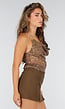 Bruine Pailletten Halter Top met Gouden Ringdetails