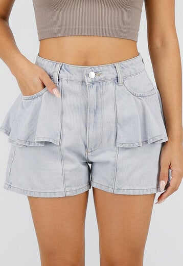 NEW220726 Lichtblauwe Denim Ruffle Shorts