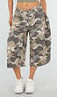Beige Camouflage Culotte Broek met Lage Taille