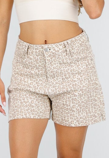NEW220726 Beige Leopard Print Shorts