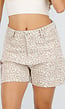 Beige Leopard Print Shorts met Rechte Pijpen