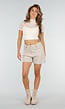 Beige Leopard Print Shorts met Rechte Pijpen