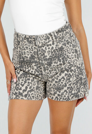 Beige Bruine Leopard Print Shorts