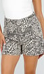 Beige Bruine Leopard Print Shorts met Rechte Pijpen
