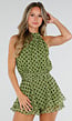 Groene Polkadot Playsuit met Halterhals en Volant