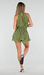 Groene Polkadot Playsuit met Halterhals en Volant