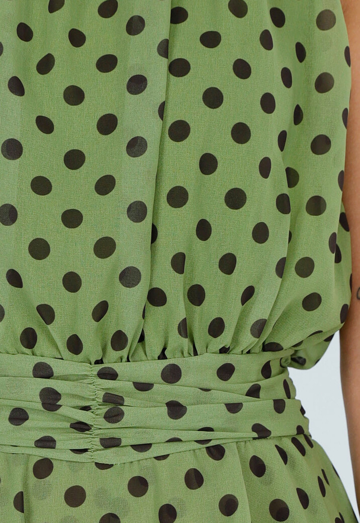 Groene Polkadot Playsuit met Halterhals en Volant