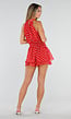 Rode Polkadot Playsuit met Halterhals en Volant