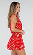 Rode Polkadot Playsuit met Halterhals en Volant