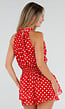 Rode Polkadot Playsuit met Halterhals en Volant