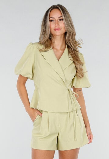 NEW120826 Pistache Blazer met Korte Pofmouwen