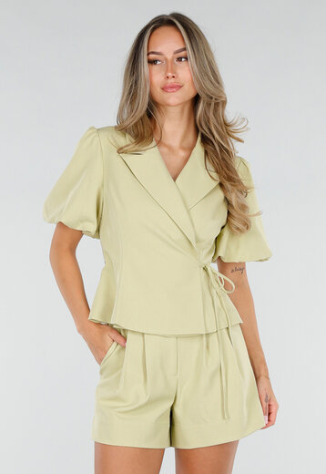 NEW220726 Pistache Blazer met Korte Pofmouwen