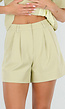 Pistache Groene Plooi Short met Elastische Taille