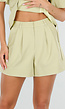 Pistache Groene Plooi Short met Elastische Taille